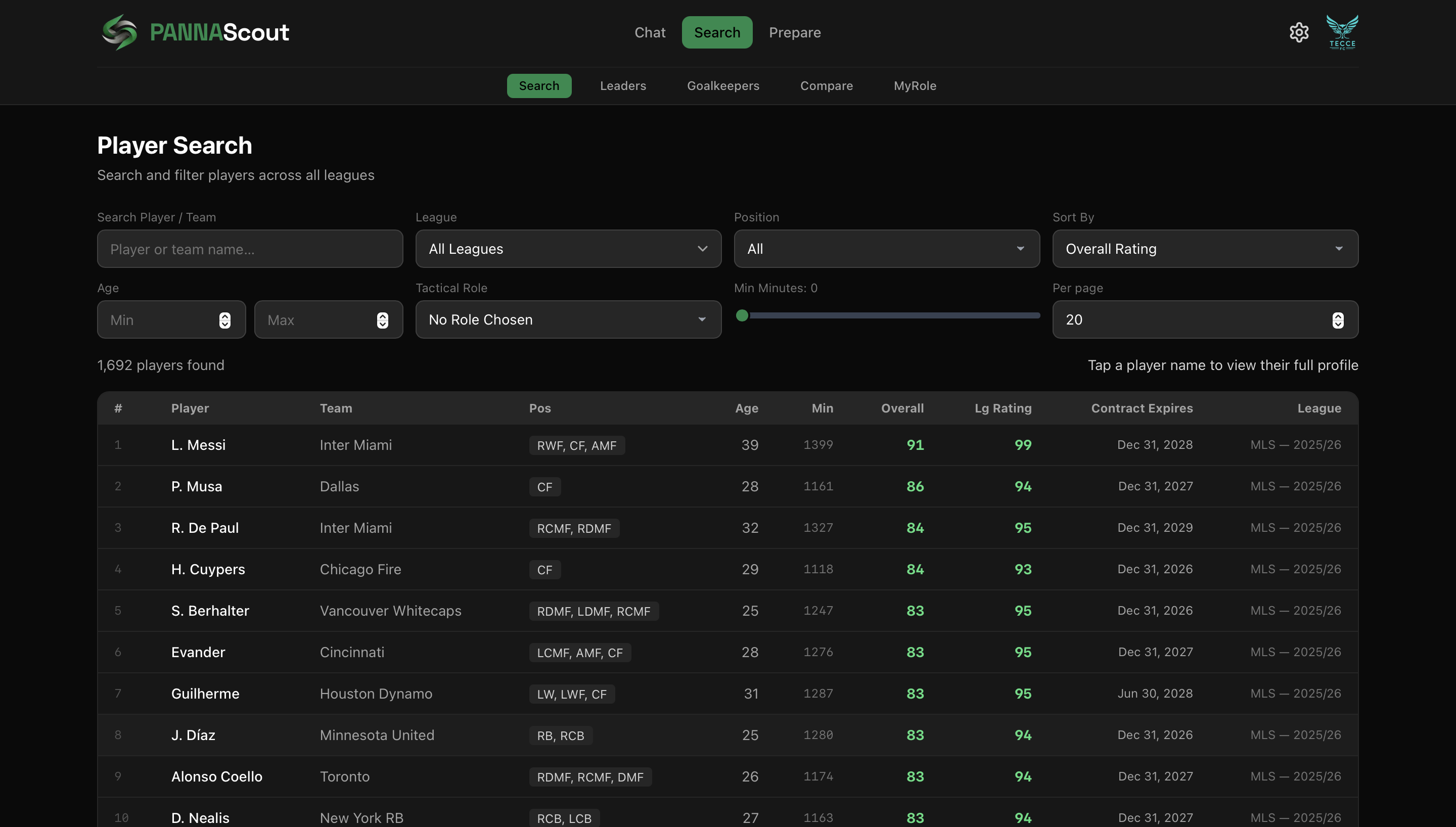 Player search